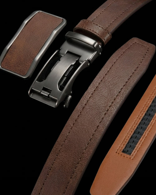 חגורת עור חומה לגבר עם אבזם אוטומטי Devos