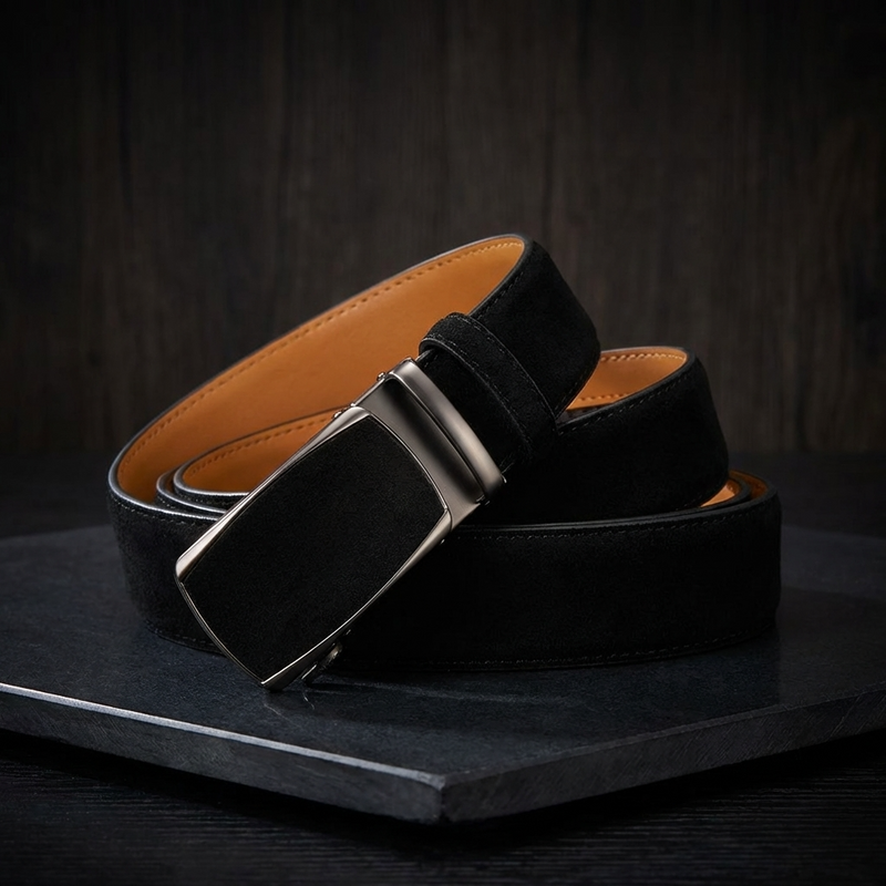 חגורת עור זמש שחורה לגברים Devos